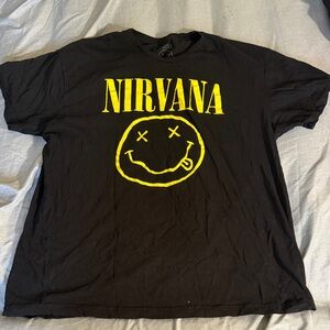 NIRVANA Black Tee with Yellow Smiley Logo